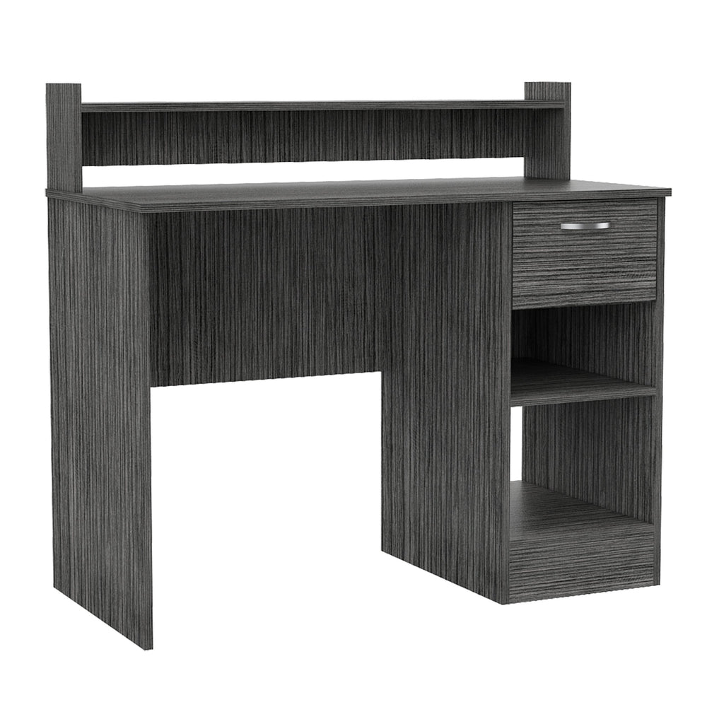 English Elm Manaos Grey Writing Computer Desk with Hutch, Multiple Shelves & Large Drawer for Organized Space B200P188824