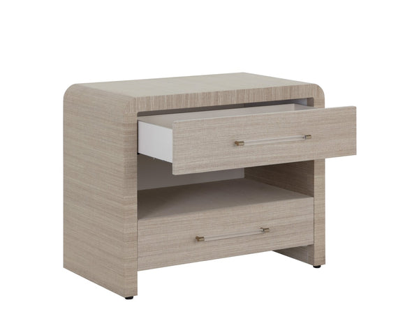Sunpan ATHERTON Nightstand - Sand Raffia & Solid Wood, Soft-Closing Drawers, Modern Design & Safety Features 112286