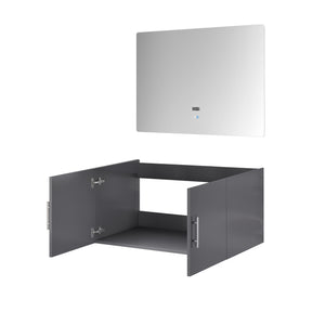 English Elm Dark Grey 36in Bath Vanity with 36in LED Mirror — Fully Assembled Wood Cabinet, Spacious Storage, Modern Finish B2731S00533