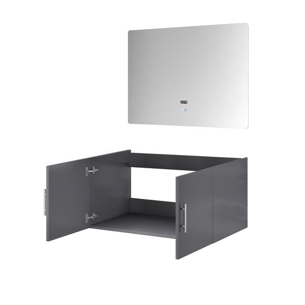 English Elm Dark Grey 36in Bath Vanity with 36in LED Mirror — Fully Assembled Wood Cabinet, Spacious Storage, Modern Finish B2731S00533