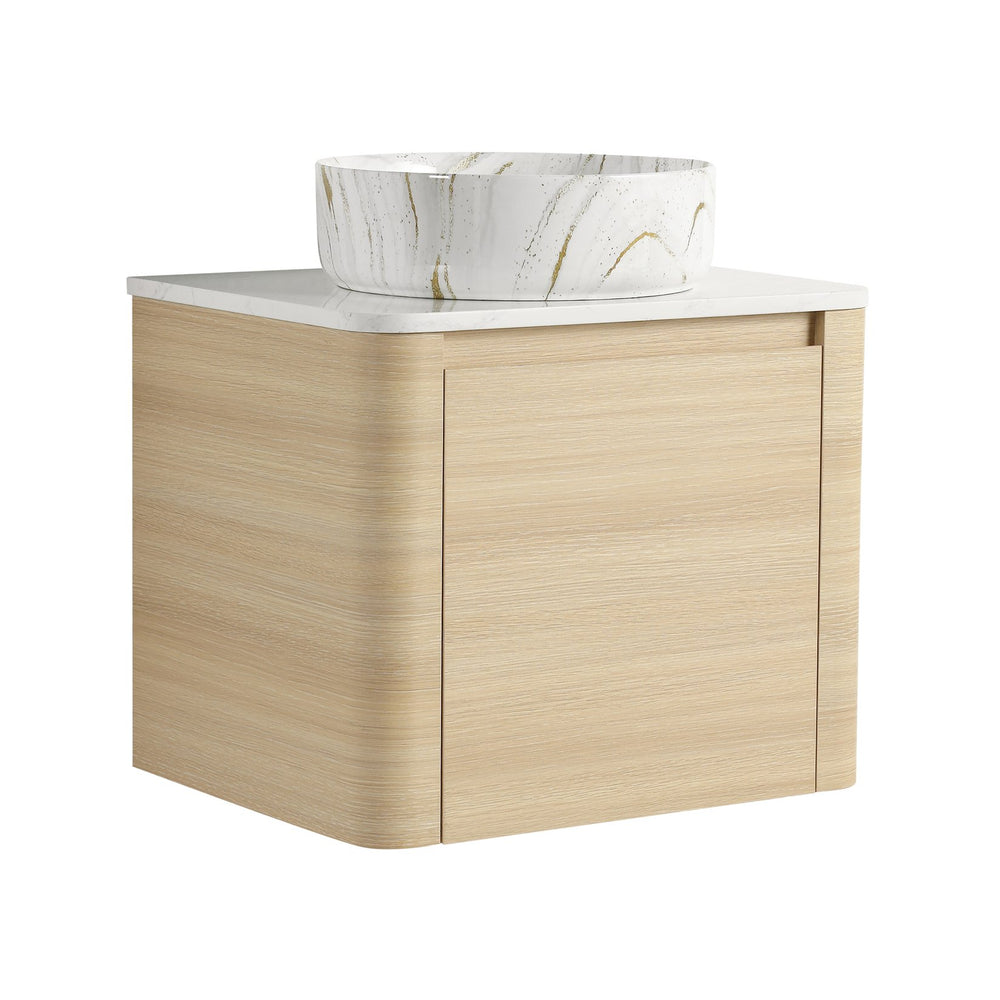 English Elm 24'' Sleek Wall-Mounted Bathroom Vanity With Ceramic Vessel Sink & Soft-Close Door For Small Spaces W999S00459