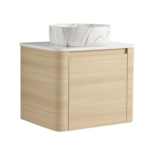 English Elm 24'' Sleek Wall-Mounted Bathroom Vanity With Ceramic Vessel Sink & Soft-Close Door For Small Spaces W999S00459