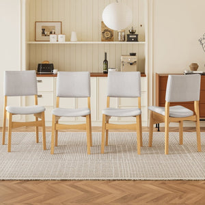 English Elm Upholstered Stackable Dining Chairs Linen Fabric Rubberwood Frame Rustic Set of 2 Natural N752P327193N