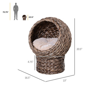 English Elm PawHut Elevated Handwoven Cat Bed with Plush Cushion, Egg-Shaped Cozy Hideaway on Stand for Cats Gray W2225P173748