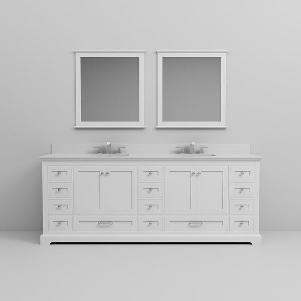English Elm White Double Bath Vanity 84 in W x 22 in D with Cultured Marble Top, Chrome Faucets & Mirrors, Durable B2731S01088