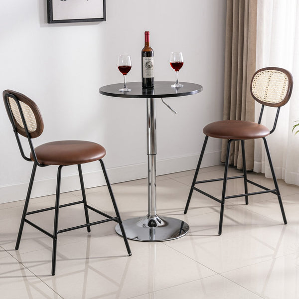 English Elm Counter Stools Set Of 4 - Stylish Metal Bar Stools With Faux Leather & Rattan Back, Perfect For Home T3623P368391
