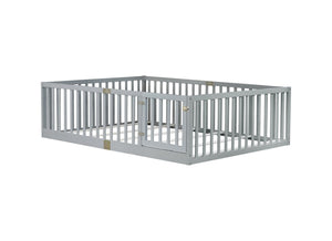 English Elm Twin Floor Bed Solid Rubber Wood with Tall Safety Railings for Toddler Sleep Grey W504P287657