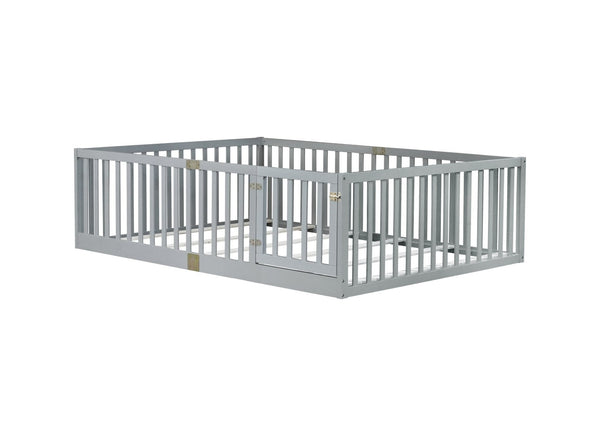 English Elm Twin Floor Bed Solid Rubber Wood with Tall Safety Railings for Toddler Sleep Grey W504P287657