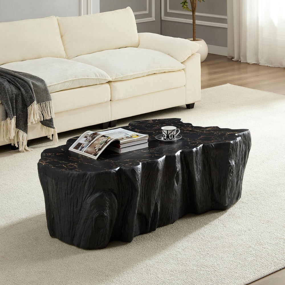 English Elm 48.62 Inch Sculptural Fiberglass Coffee Table Organic Form Gloss Finish Living Room W876P400325