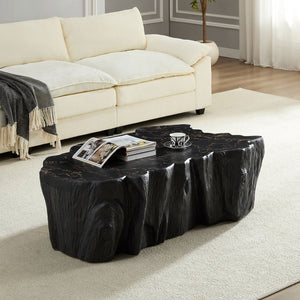English Elm 48.62 Inch Sculptural Fiberglass Coffee Table Organic Form Gloss Finish Living Room W876P400325