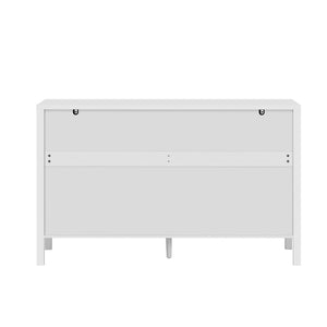 English Elm U_style Striped Four Door Sideboard Mdf Buffet Cabinet with Adjustable Shelves for Dining White N711P345170K