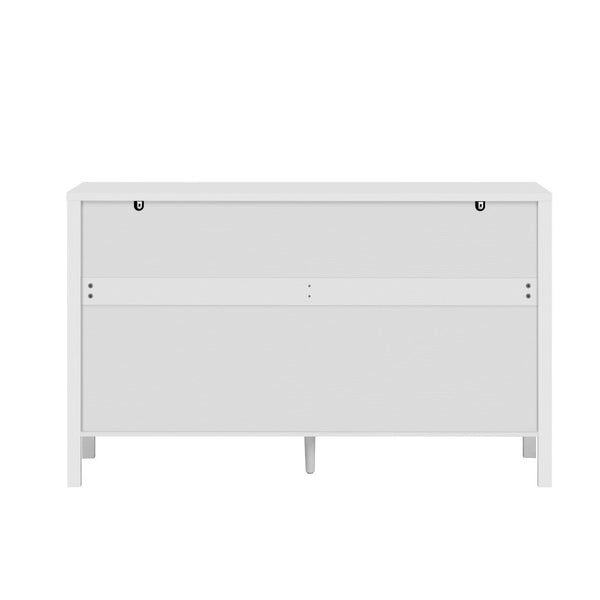 English Elm U_style Striped Four Door Sideboard Mdf Buffet Cabinet with Adjustable Shelves for Dining White N711P345170K