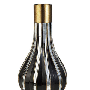 English Elm 16.25" Polyresin Floor Vase with Mosaic Glass Stripes and Gold Lacquer Bands B072115826