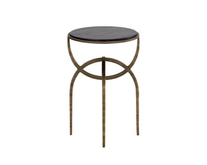 Sunpan Alicent End Table - Stunning Round Marble Top with Antique Brass Iron Base, Handcrafted Elegance Black Marble