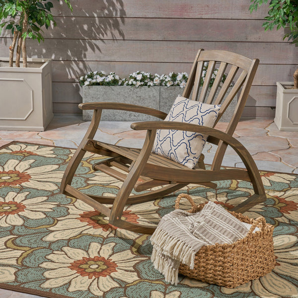English Elm Christopher Knight Home® - Outdoor Acacia Wood Rocking Chair with Retractable Footrest, Durable Weather-Resistant Porch Patio Seating Comfortably Grey 63337.00GRY