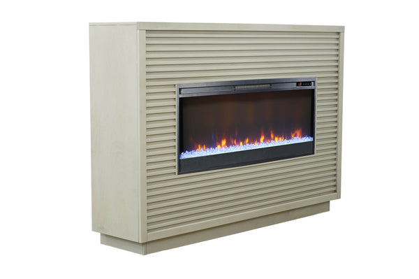 English Elm 62 Inch Fireplace Mantel with 42" Electric Insert, Poplar & Okume Veneer, Remote, Heats 400 Sq Ft Beige B108P255367