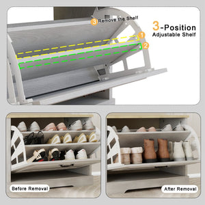 English Elm Shoe Storage Bench - Compact Entryway Organizer With Flip Drawer & Adjustable Shelf In Antique White W1120P290635-GIGA