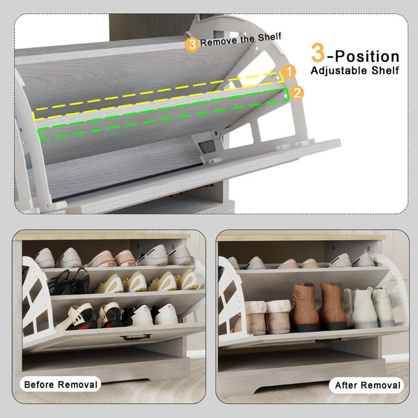 English Elm Shoe Storage Bench - Compact Entryway Organizer With Flip Drawer & Adjustable Shelf In Antique White W1120P290635-GIGA