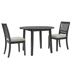 English Elm 3-piece Folding Round Dining Set with Upholstered Chairs for Compact Apartment Spaces Black N752S000618B