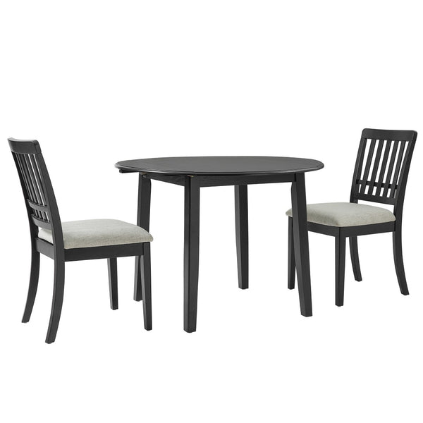 English Elm 3-piece Folding Round Dining Set with Upholstered Chairs for Compact Apartment Spaces Black N752S000618B