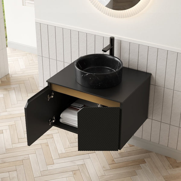 English Elm Dina Floating Bathroom Vanity with Sintered Stone Top and Crystal Glass Basin W2615S00645