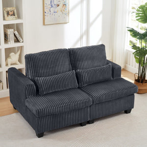 English Elm Fluffy Corduroy Convertible Loveseat Modular Lounge Chair for Bedroom or Apartment Dark Gray W3705S00017