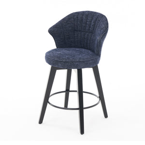 English Elm 008-Wing Upholstered Swivel Counter Stools Set of 2 with Solid Wood Legs, Chenille Comfort & 250lb Capacity Blue W2636P239837