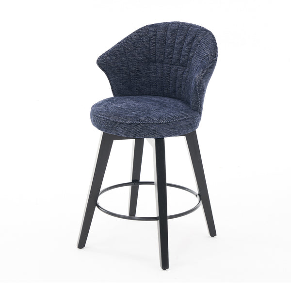 English Elm 008-Wing Upholstered Swivel Counter Stools Set of 2 with Solid Wood Legs, Chenille Comfort & 250lb Capacity Blue W2636P239837