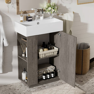 English Elm [video]21.6" Freestanding Bathroom Vanity Ceramic Sink Wavy Door Mdf Cabinet Small Bath Dark Grey N729P285503G