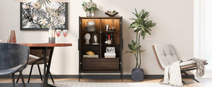 English Elm 51.2'' Freestanding Display Cabinet With Led Lights, Adjustable Glass Shelves & Hidden Storage – Walnut N845P261794D