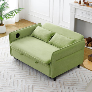 English Elm 65.74-inch convertible letter sofa bed with adjustable armrests, pull-out extension, cup holders, durable frame and plush sponge cushions Green W3371P311474