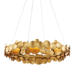 Lavengro Stunning Gold Leaf Chandelier - Modern Wrought Iron Design with LED & Adjustable Height