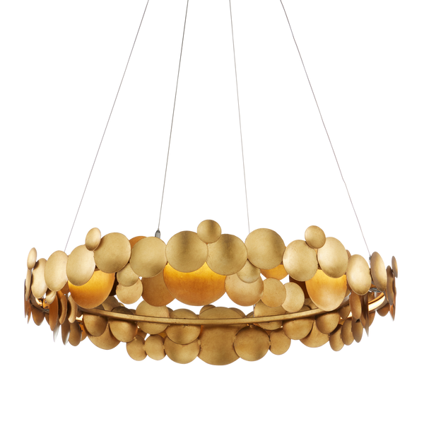 Lavengro Stunning Gold Leaf Chandelier - Modern Wrought Iron Design with LED & Adjustable Height