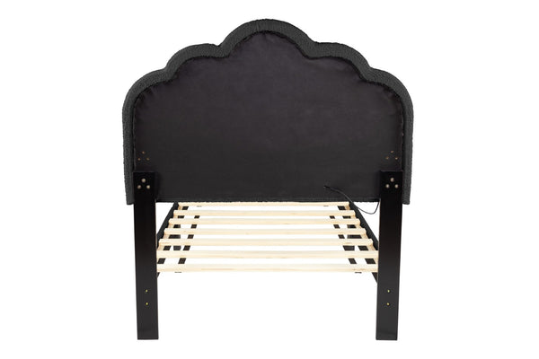 English Elm Luxurious Twin Platform Bed Wool Upholstered Scalloped Headboard with Built-in Led Lighting B011P417510