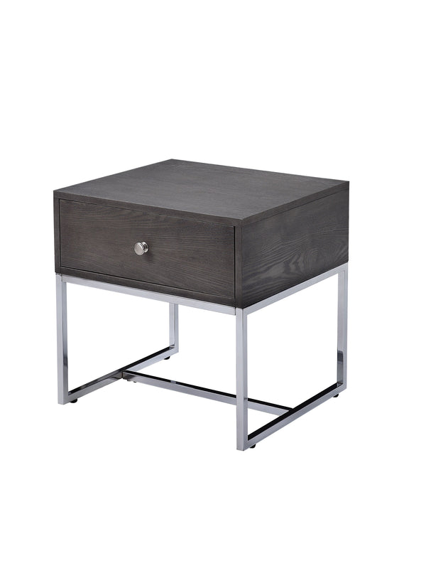 English Elm Iban Gray Oak End Table with Felt-Lined Drawer & Chrome Metal Sled Base, Compact 22"x20" B2726P269989