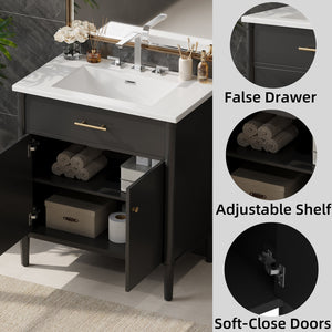English Elm Christopher Knight Home® - 30 Inches Bathroom Vanity With Integrated Sink, Soft-Close Doors & Curved Design For Stylish Storage N817P299509B