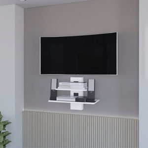 English Elm Minot Modern Floating Shelf Dual-Tier Wall Unit with Cable Management Covers, White MDF Finish B128P176177