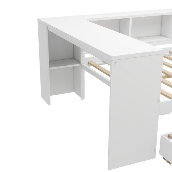 English Elm Full Size Daybed With Trundle & Desk, Solid Pine Frame, Storage Drawers, Modern White Design W1580S00205