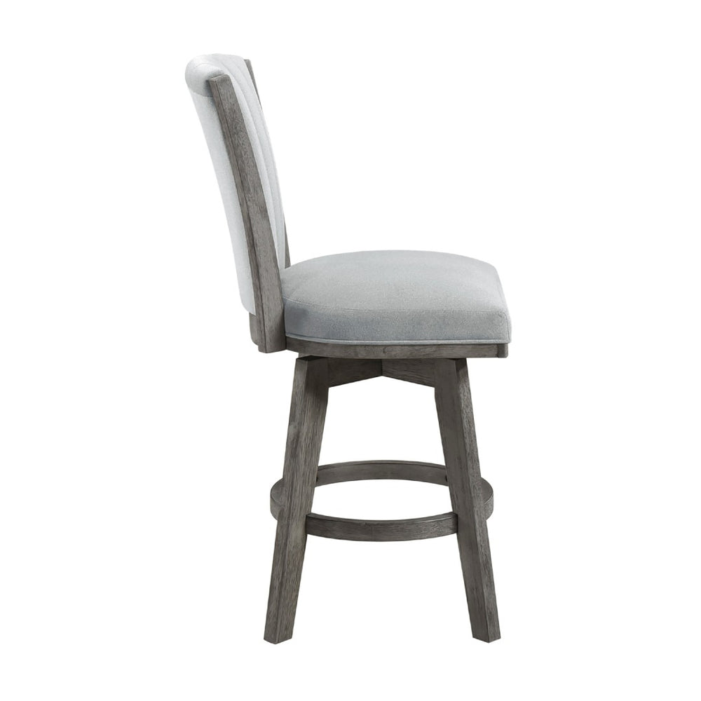 English Elm Core Velvet Swivel Counterstools with Channel Tufting and Wire-brushed Wood Frame Set B056P417049