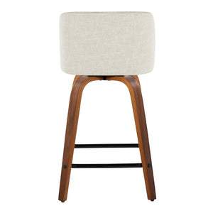 English Elm Toriano Mid-Century Modern Counter Stool Set Of 2 - Cream Upholstered With Walnut Legs & Swivel Design B202S00108-GIGA