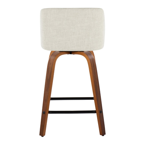 English Elm Toriano Mid-Century Modern Counter Stool Set Of 2 - Cream Upholstered With Walnut Legs & Swivel Design B202S00108-GIGA