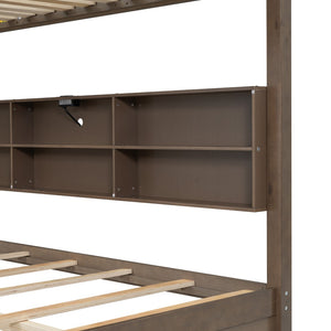English Elm Queen Over Bunk Bed Solid Pine Cabin Frame with Storage and Usb Charging Wood GX000399AAD