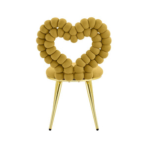English Elm Unique Heart Shaped Bubble Tufted Velvet Accent Chair Glam Metal Frame Vanity Seat Gold,Yellow W3875P446140