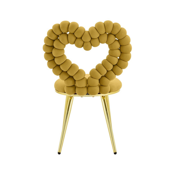English Elm Unique Heart Shaped Bubble Tufted Velvet Accent Chair Glam Metal Frame Vanity Seat Gold,Yellow W3875P446140