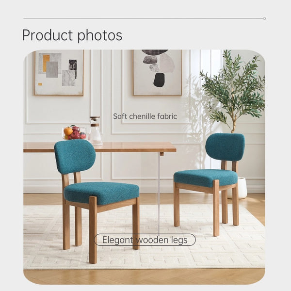 English Elm Wooden Wingback Dining Chairs Chenille Upholstered Farmhouse Set for Kitchen Comfort Teal W3244P316082