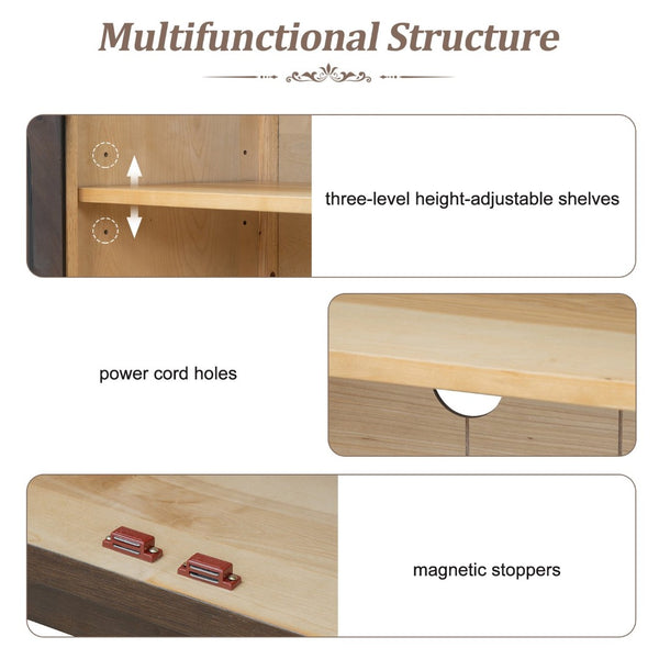 English Elm Trexm Arched Glass Door Buffet Sideboard Oak Veneer Storage Cabinet for Dining Room Espresso XW000021AAP-2026