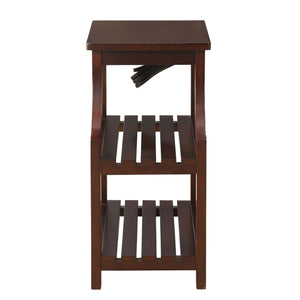 English Elm Espresso Modern Side Table with USB Power Dock, 2 USB Ports & Outlets, Slatted Shelves for Storage B062P186478