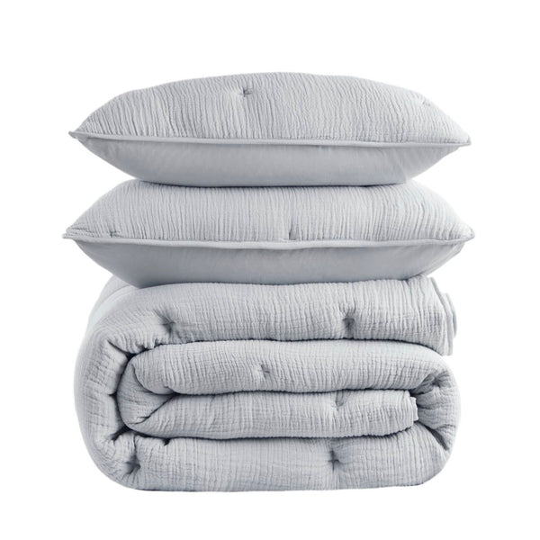English Elm 3-piece King Cotton Muslin Quilt Set Crinkled Embroidered Coastal Farmhouse Bedding B035P408346