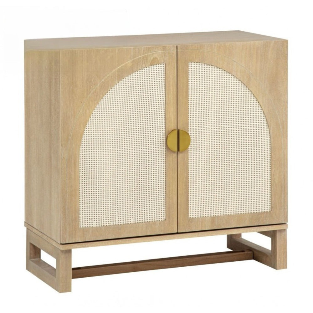 English Elm Boho Rattan Arched Sideboard with Soft Close Doors and Oak Finish for Any Room B011P474819