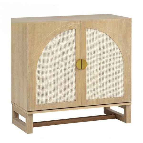 English Elm Boho Rattan Arched Sideboard with Soft Close Doors and Oak Finish for Any Room B011P474819
